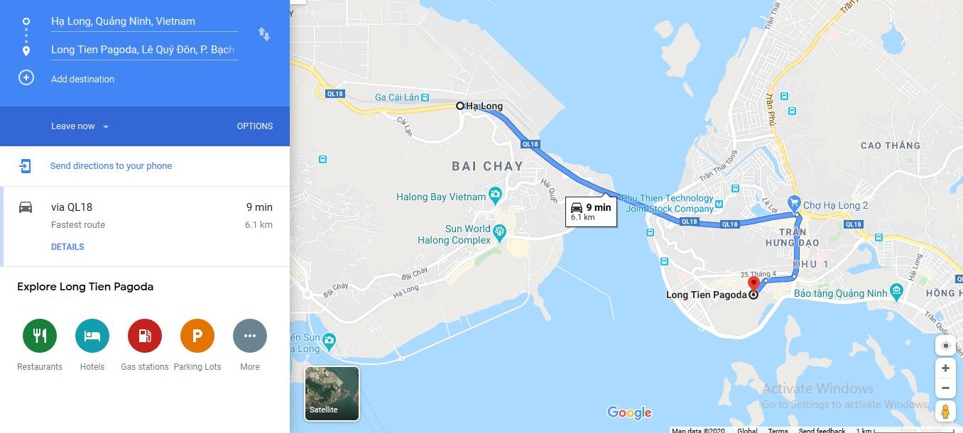 Route from Ha Long City center to Long Tien Pagoda